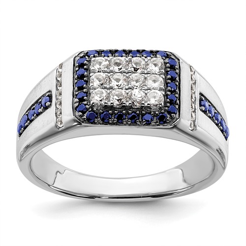 IBGoodman 10K White Gold 0.38 Carat Lab Grown Diamond VS SI+ G+ and Lab Created Blue Sapphire Men's Ring
