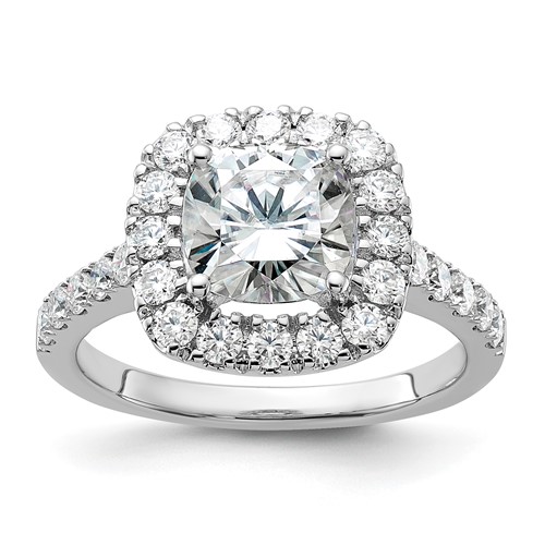14kw 2 3/4ct. D E F Pure Light Cushion Halo Moissanite Engagement Ring