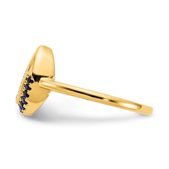 14k Polished Blue Sapphire and 1/20 carat Diamond Moon Ring