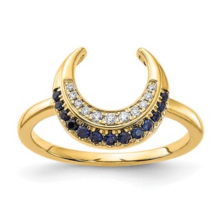 14k Polished Blue Sapphire and 1/20 carat Diamond Moon Ring