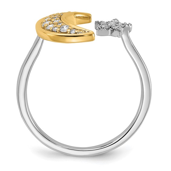 14k Two-tone 1/6 carat Diamond Moon with Star Ring