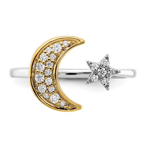 14k Two-tone 1/6 carat Diamond Moon with Star Ring
