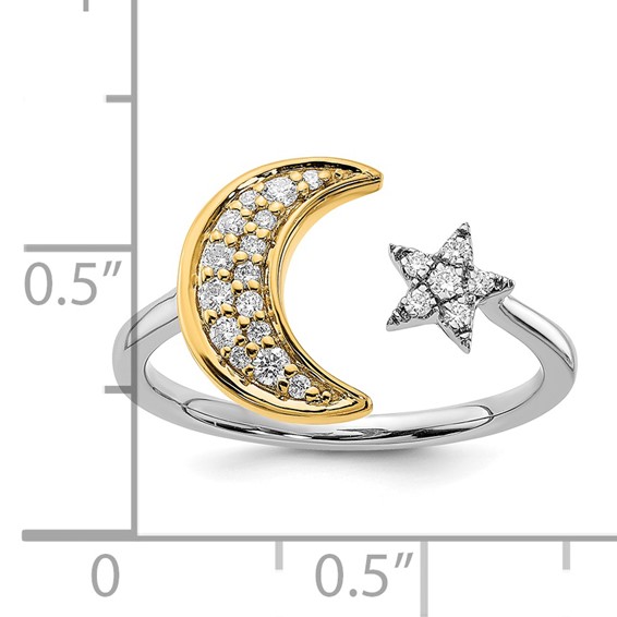14k Two-tone 1/6 carat Diamond Moon with Star Ring