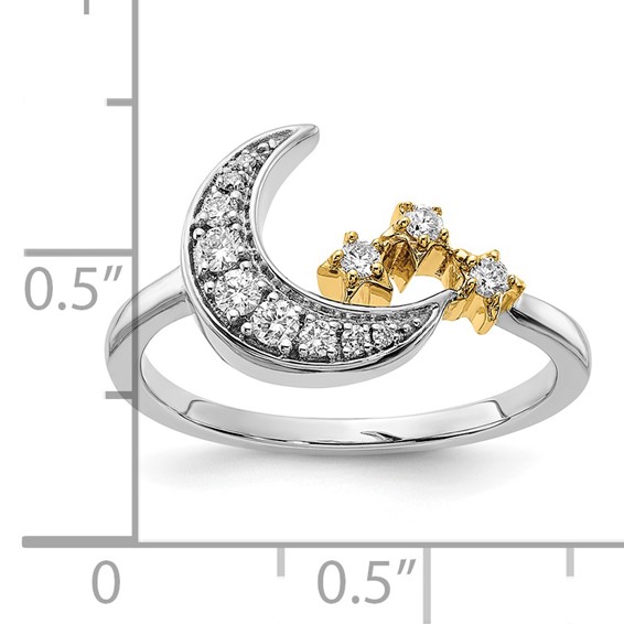 14k Two-tone 1/5 carat Diamond Moon with Three Stars Ring