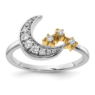 14k Two-tone 1/5 carat Diamond Moon with Three Stars Ring