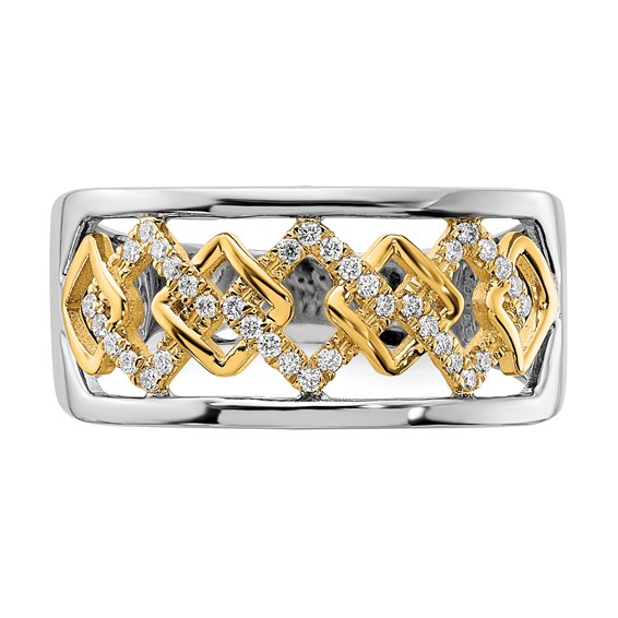 14k Two-tone Polished 1/8 carat Diamond Fancy Squares Ring