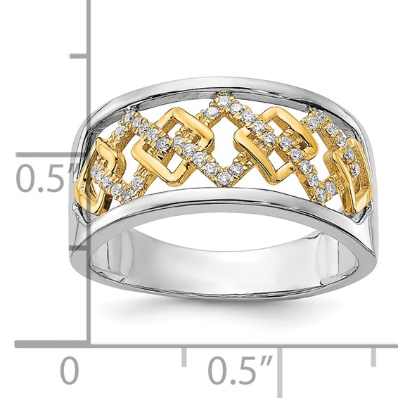 14k Two-tone Polished 1/8 carat Diamond Fancy Squares Ring