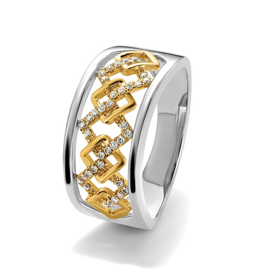 14k Two-tone Polished 1/8 carat Diamond Fancy Squares Ring