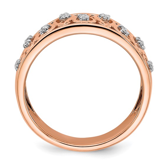 14k Rose Gold Polished 1/6 carat Diamond Fancy Filigree Band
