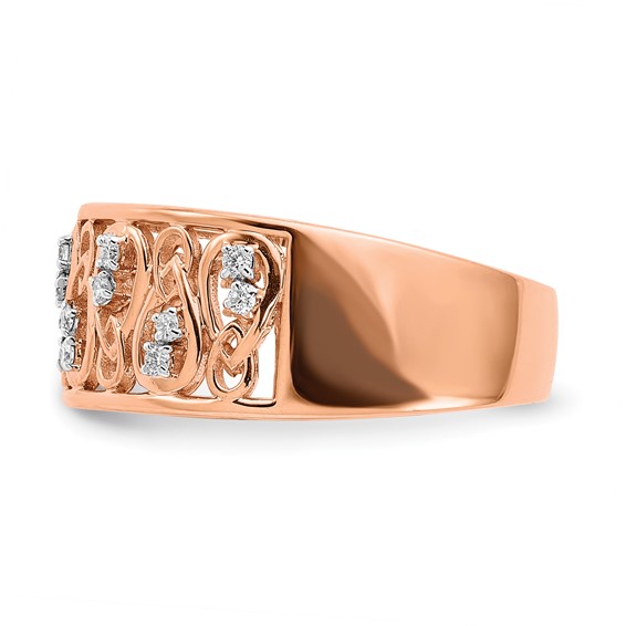 14k Rose Gold Polished 1/6 carat Diamond Fancy Filigree Band
