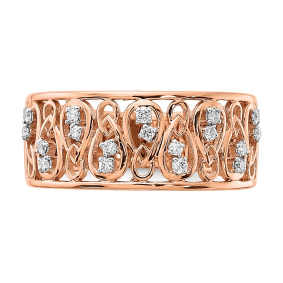 14k Rose Gold Polished 1/6 carat Diamond Fancy Filigree Band