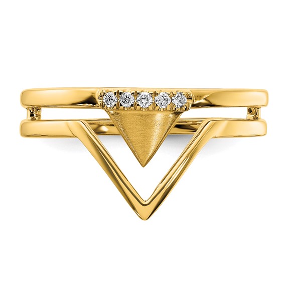 14k Satin and Polished 1/20 carat Diamond Double Triangle Ring