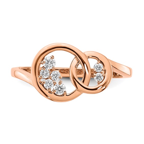 14k Rose Gold Polished 1/6 carat Diamond Double Circle Ring