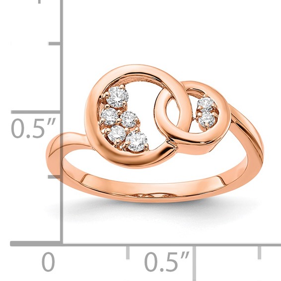 14k Rose Gold Polished 1/6 carat Diamond Double Circle Ring