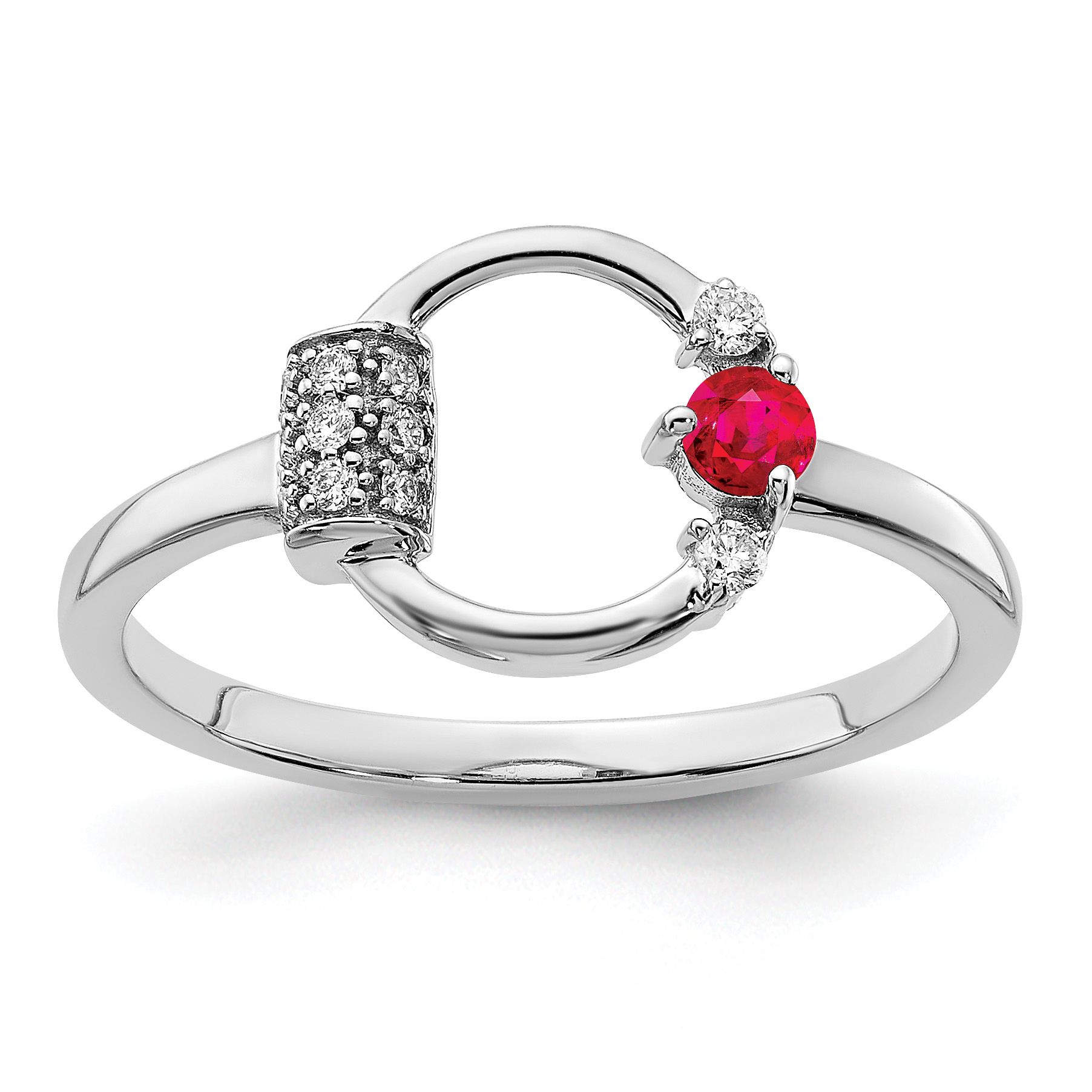 14k White Polished Diamond and Ruby Circle Ring (RM6886-RU-007-WA)
