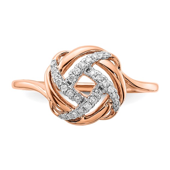 14k Rose Gold Polished 1/8 carat Diamond Love Knot Ring