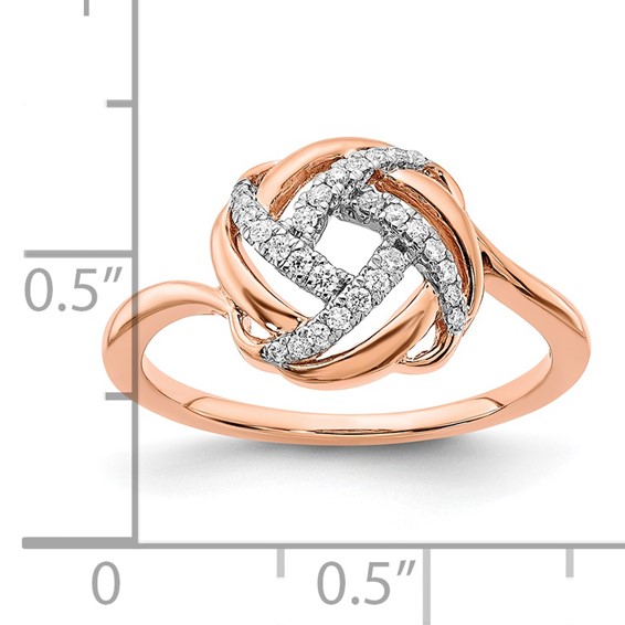 14k Rose Gold Polished 1/8 carat Diamond Love Knot Ring
