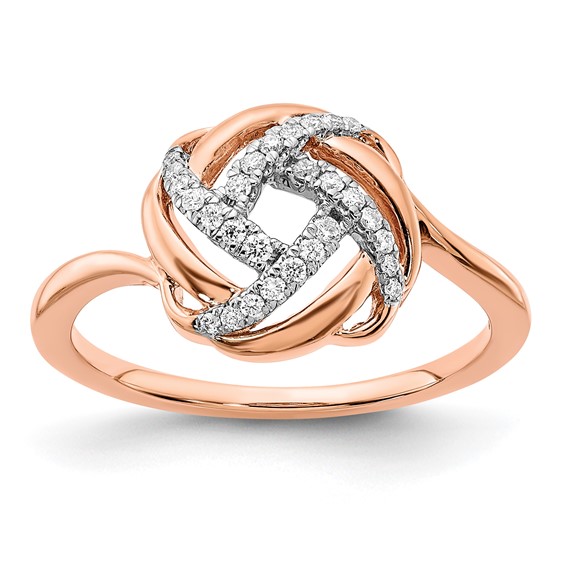 14k Rose Gold Polished 1/8 carat Diamond Love Knot Ring