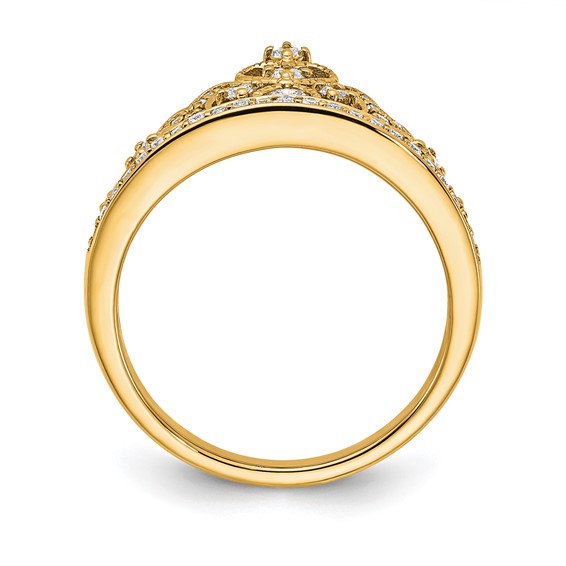 14k Yellow Gold Polished Diamond Tiara Ring