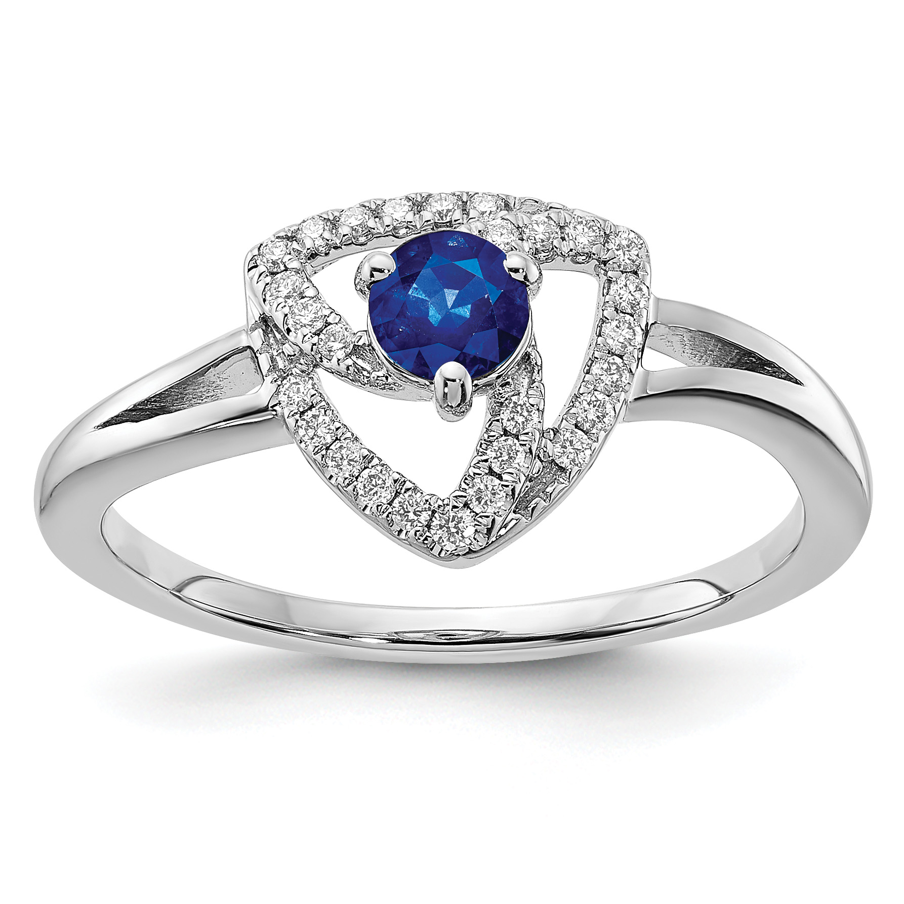 14k White Gold Diamond and Blue Sapphire Triangle Ring (RM6898-SA-010-WA)