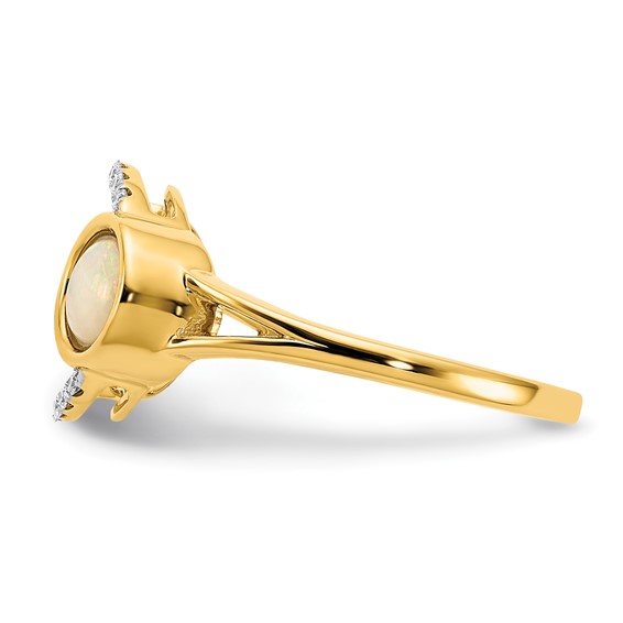 14k Polished 1/10 carat Diamond and Opal Circle Ring