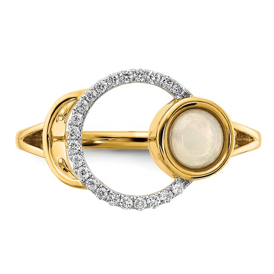 14k Polished 1/10 carat Diamond and Opal Circle Ring
