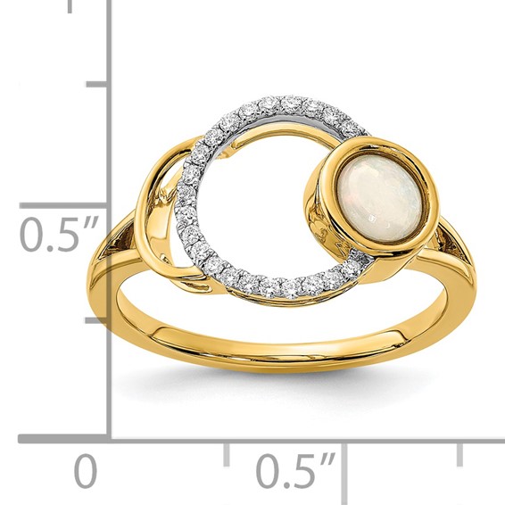 14k Polished 1/10 carat Diamond and Opal Circle Ring