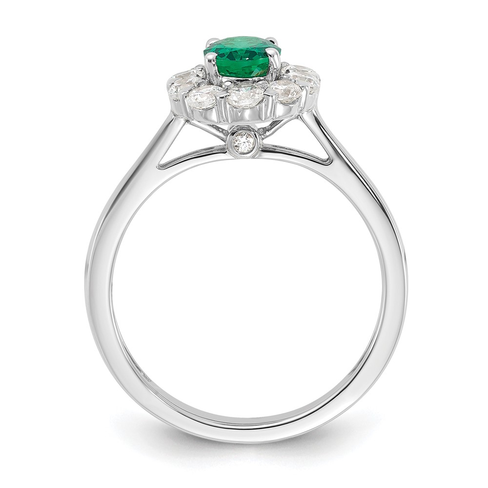14k White Gold 5/8 carat Lab Grown Diamond VS/SI+ G+ and Oval Lab Created Emerald Halo Fashion Ring (RM6990-CE-100-WALG)