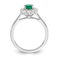 14K White Gold 0.62 Carat Lab Grown Diamond VS SI+ G+ and Oval Lab Created Emerald Complete Halo Fashion Ring view 2