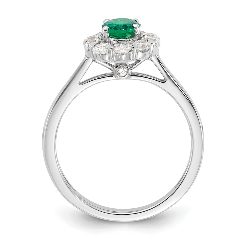 10k White Gold 5/8 carat Lab Grown Diamond VS/SI+ G+ and Oval Lab Created Emerald Halo Fashion Ring