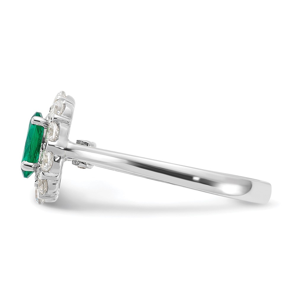 14k White Gold 5/8 carat Lab Grown Diamond VS/SI+ G+ and Oval Lab Created Emerald Halo Fashion Ring (RM6990-CE-100-WALG)