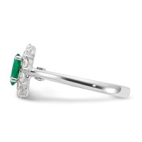 14K White Gold 0.62 Carat Lab Grown Diamond VS SI+ G+ and Oval Lab Created Emerald Complete Halo Fashion Ring view 3