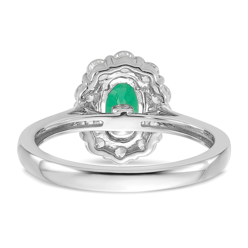 14k White Gold 5/8 carat Lab Grown Diamond VS/SI+ G+ and Oval Lab Created Emerald Halo Fashion Ring (RM6990-CE-100-WALG)