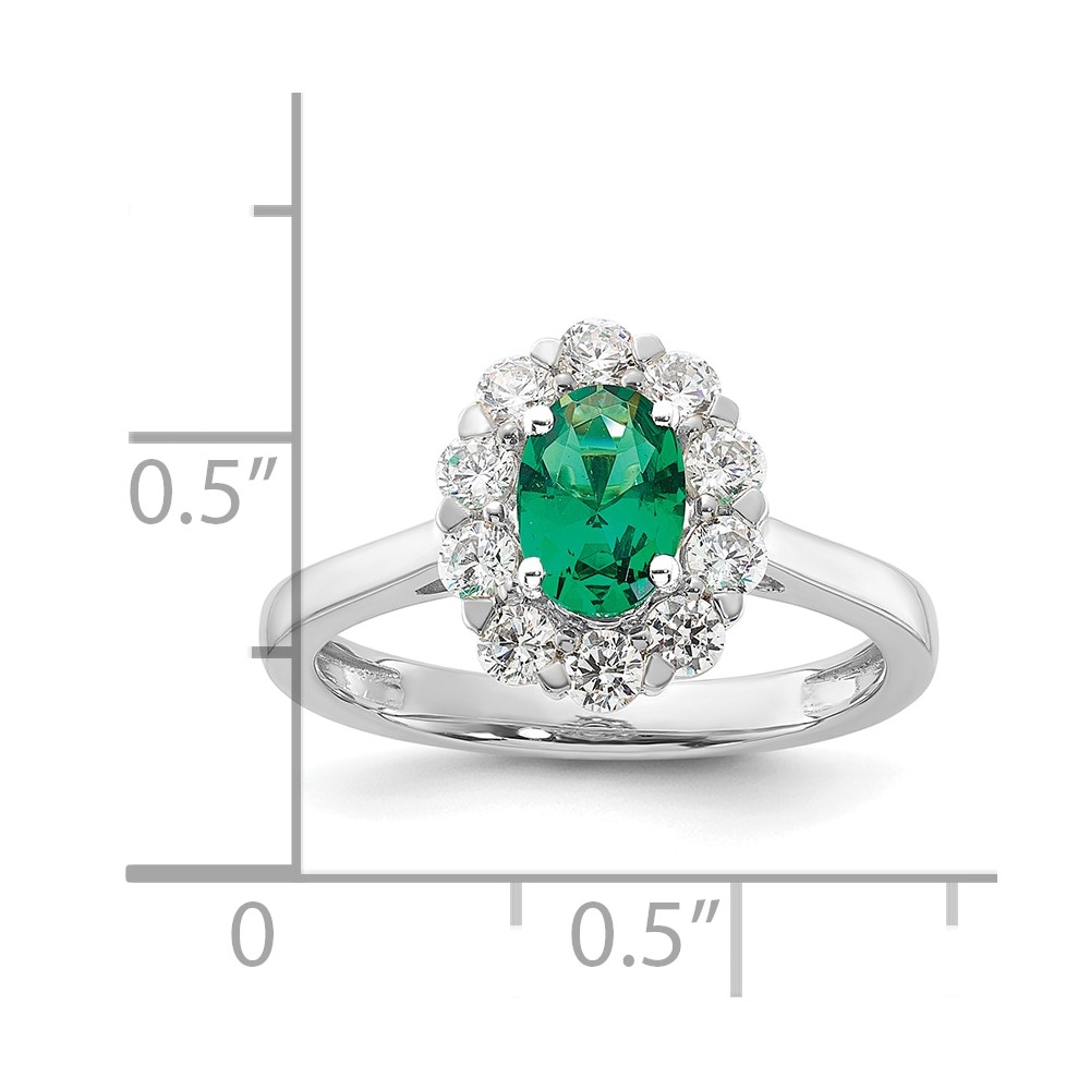 14k White Gold 5/8 carat Lab Grown Diamond VS/SI+ G+ and Oval Lab Created Emerald Halo Fashion Ring (RM6990-CE-100-WALG)