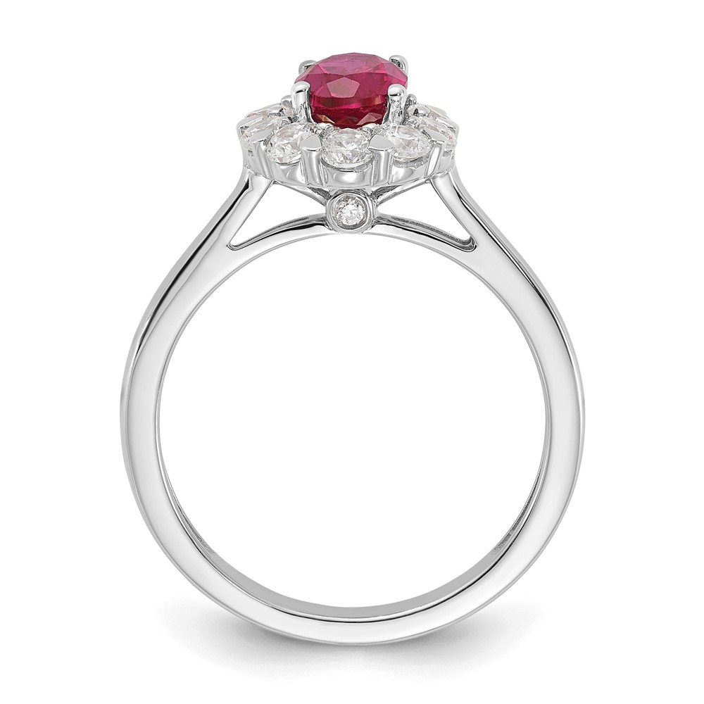 10k White Gold 5/8 carat Lab Grown Diamond VS/SI+ G+ and Oval Lab Created Ruby Halo Fashion Ring (RM6990-CR-100-0WALG)
