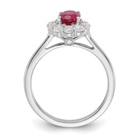 10K White Gold 0.62 Carat Lab Grown Diamond VS SI+ G+ and Oval Lab Created Ruby Complete Halo Fashion Ring view 2