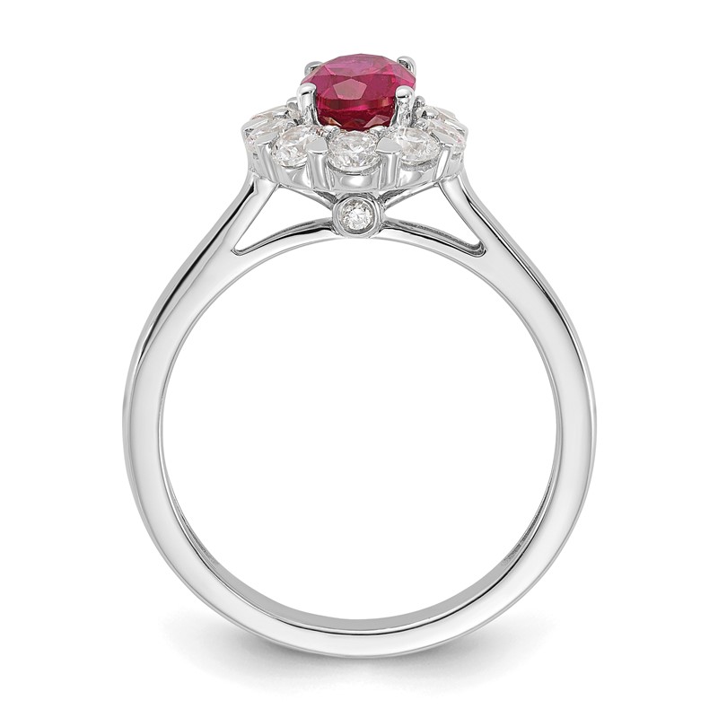 10k White Gold 5/8 carat Lab Grown Diamond VS/SI+ G+ and Oval Lab Created Ruby Halo Fashion Ring