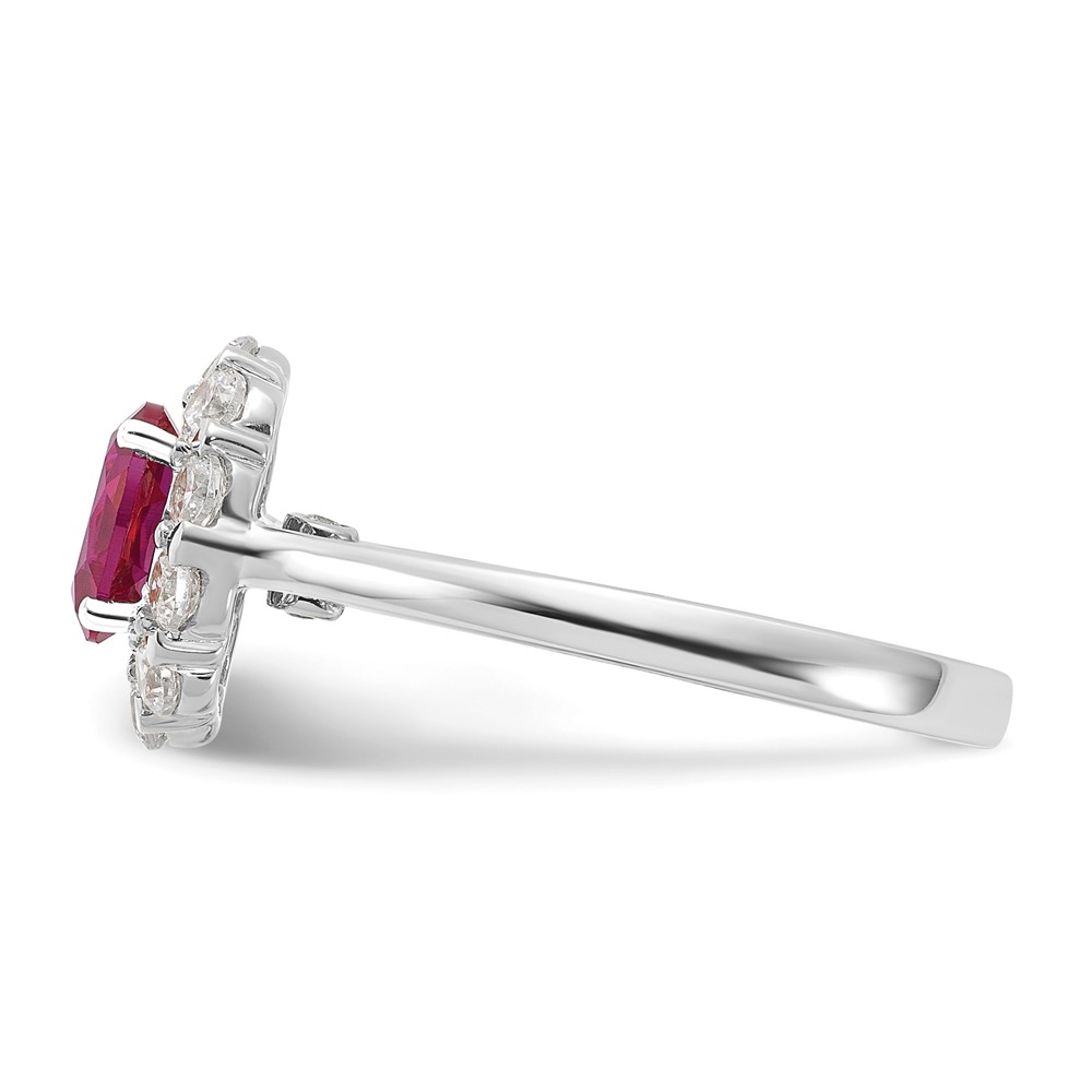 10k White Gold 5/8 carat Lab Grown Diamond VS/SI+ G+ and Oval Lab Created Ruby Halo Fashion Ring (RM6990-CR-100-0WALG)