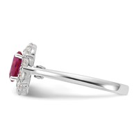 10K White Gold 0.62 Carat Lab Grown Diamond VS SI+ G+ and Oval Lab Created Ruby Complete Halo Fashion Ring view 3