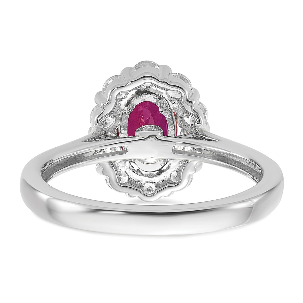 10k White Gold 5/8 carat Lab Grown Diamond VS/SI+ G+ and Oval Lab Created Ruby Halo Fashion Ring (RM6990-CR-100-0WALG)