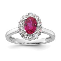 10K White Gold 0.62 Carat Lab Grown Diamond VS SI+ G+ and Oval Lab Created Ruby Complete Halo Fashion Ring view 1
