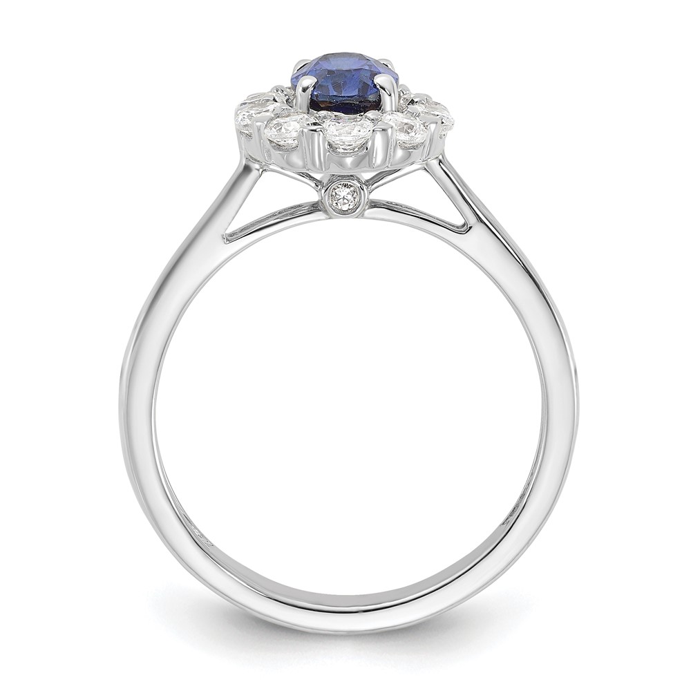 10k White Gold 5/8 carat Lab Grown Diamond VS/SI+ G+ and Oval Lab Created Blue Sapphire Halo Fashion Ring (RM6990-CS-100-0WALG)