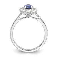 10K White Gold 0.62 Carat Lab Grown Diamond VS SI+ G+ and Oval Lab Created Blue Sapphire Complete Halo Fashion Ring view 2