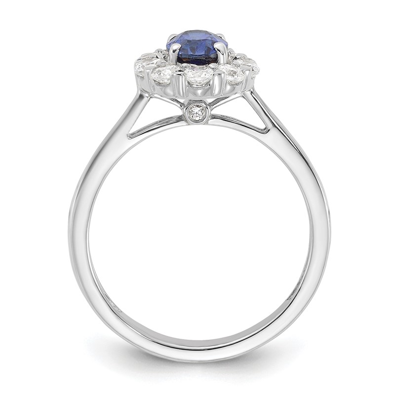 14k White Gold 5/8 carat Lab Grown Diamond VS/SI+ G+ and Oval Lab Created Blue Sapphire Halo Fashion Ring