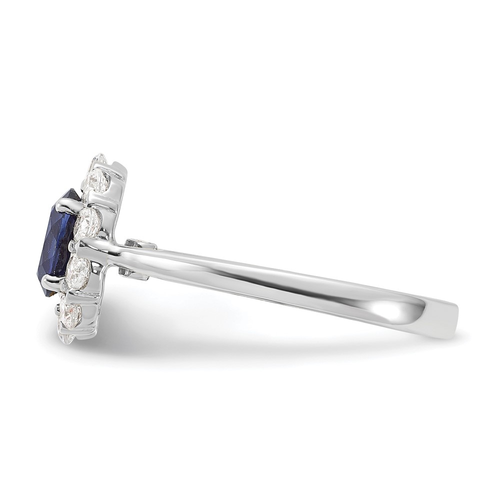 10k White Gold 5/8 carat Lab Grown Diamond VS/SI+ G+ and Oval Lab Created Blue Sapphire Halo Fashion Ring (RM6990-CS-100-0WALG)