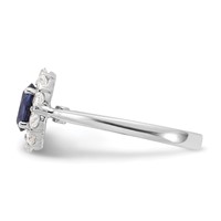 10K White Gold 0.62 Carat Lab Grown Diamond VS SI+ G+ and Oval Lab Created Blue Sapphire Complete Halo Fashion Ring view 3