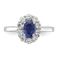 10K White Gold 0.62 Carat Lab Grown Diamond VS SI+ G+ and Oval Lab Created Blue Sapphire Complete Halo Fashion Ring view 4