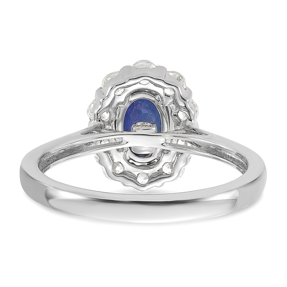 10k White Gold 5/8 carat Lab Grown Diamond VS/SI+ G+ and Oval Lab Created Blue Sapphire Halo Fashion Ring (RM6990-CS-100-0WALG)