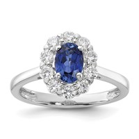 10K White Gold 0.62 Carat Lab Grown Diamond VS SI+ G+ and Oval Lab Created Blue Sapphire Complete Halo Fashion Ring view 1