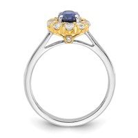 14K Two-Tone 0.62 Carat Lab Grown Diamond VS SI+ G+ and Oval Lab Created Blue Sapphire Complete Halo Fashion Ring view 2